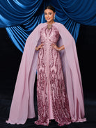 Metallic Embellished Collar Cape Sleeve Dress MES72011