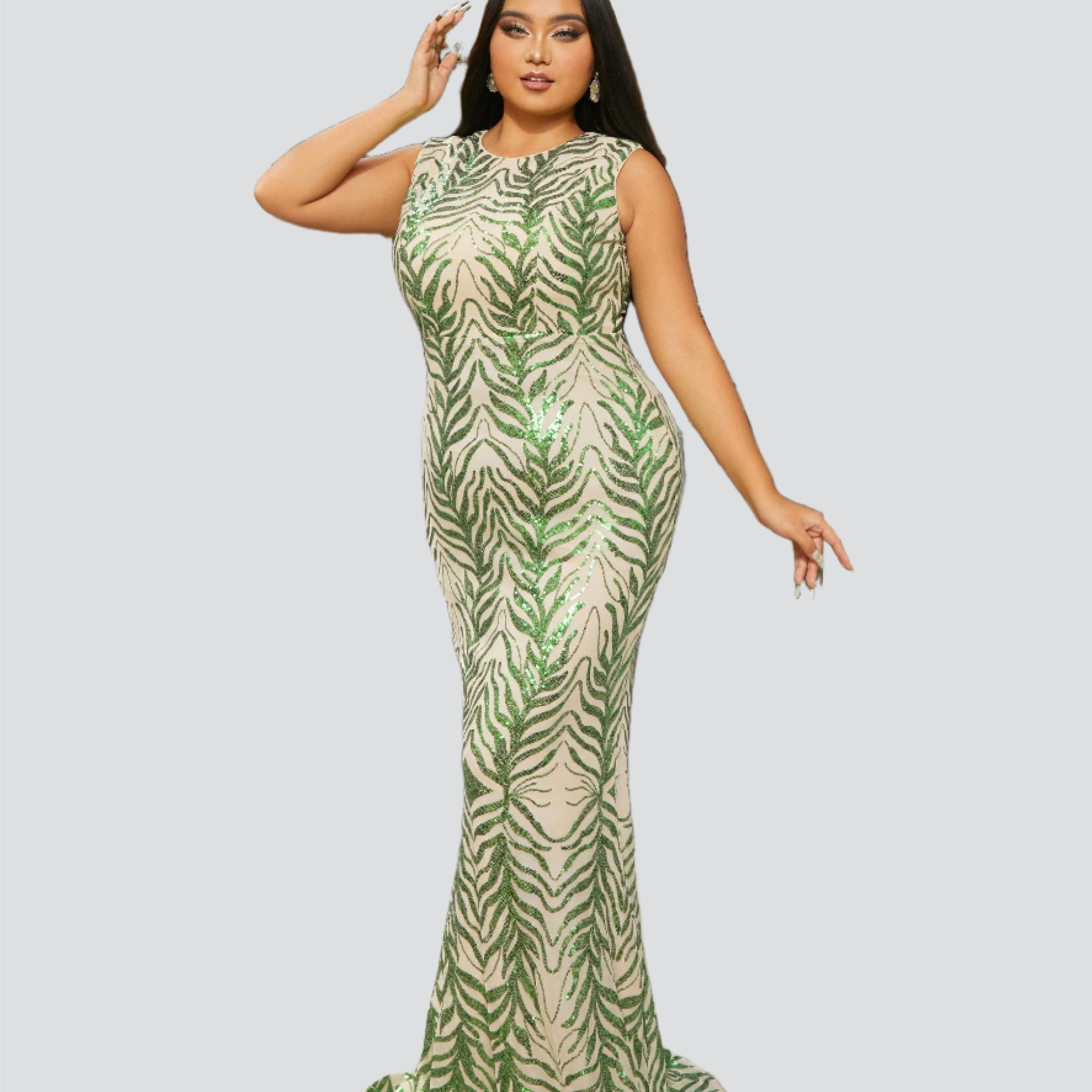 Plus Sleeveless Mermaid Sequin Prom Dress PRM21229