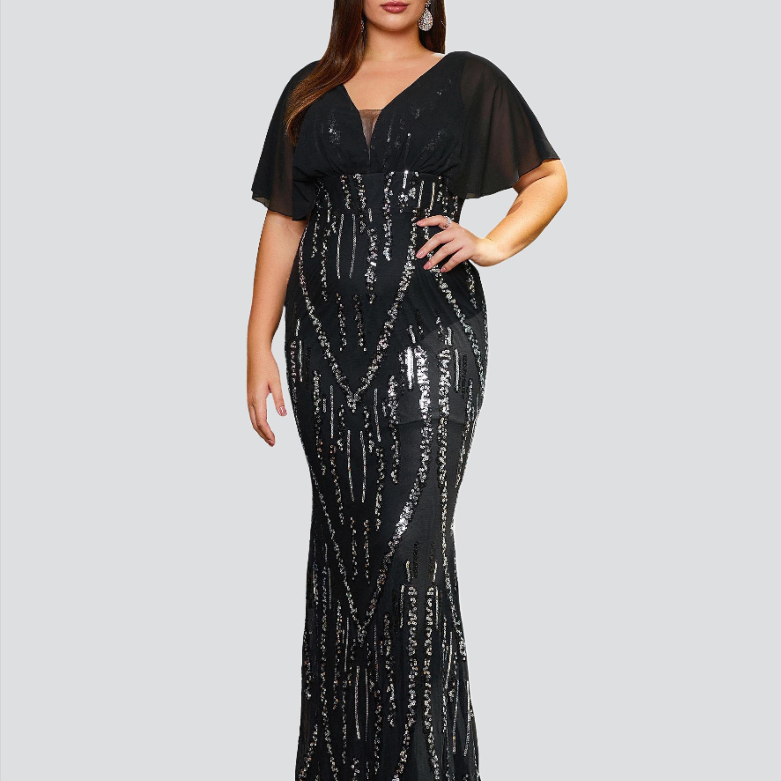 Plus Size V-Neck Sequin Mermaid Dress