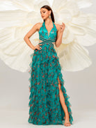 Halter Open Back Floral Tulle Dress DH80068