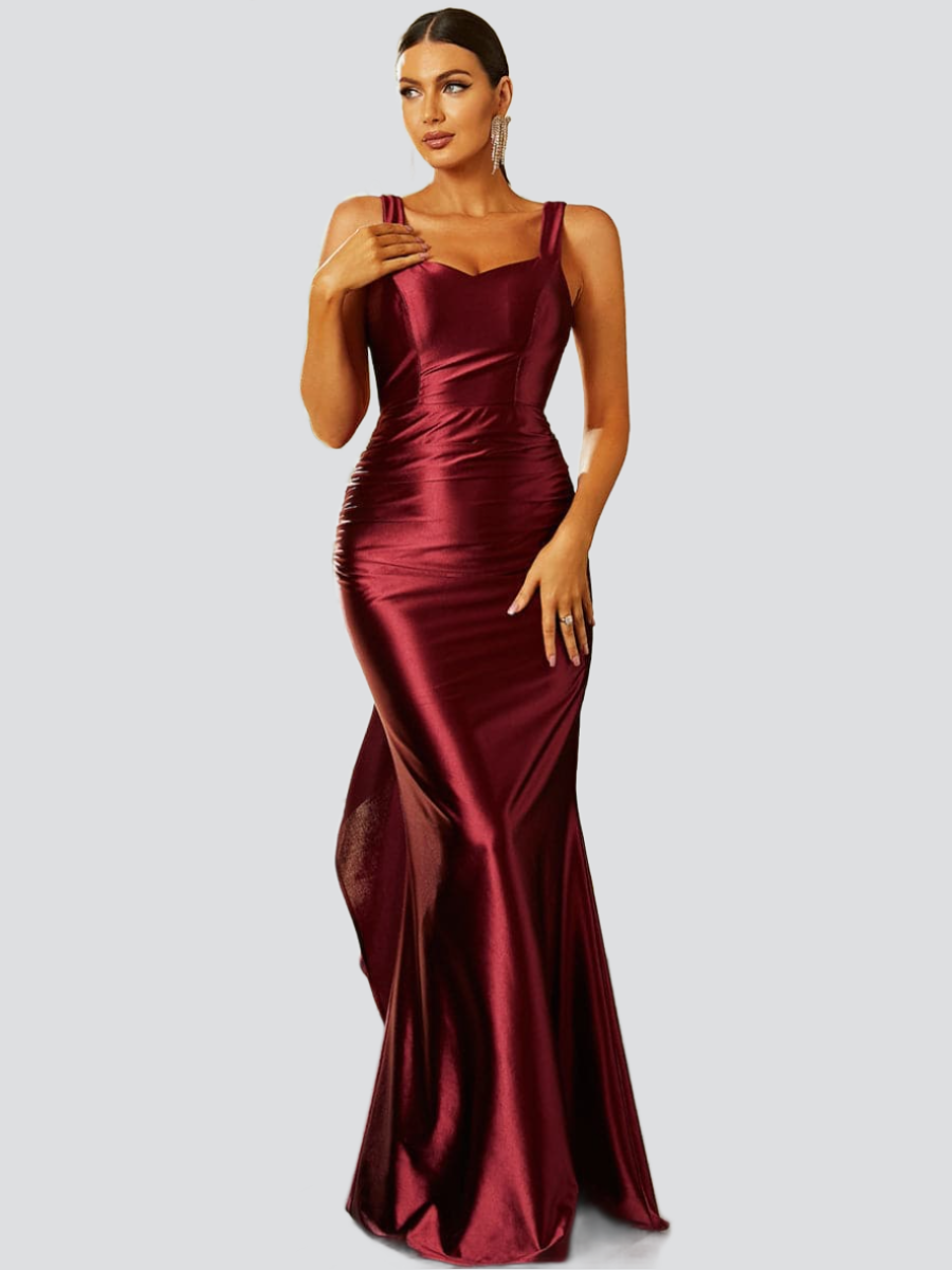 Red Open Back Sleeveless Maxi Satin Dress XH2234
