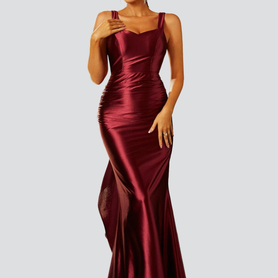Rotes Maxi-Abendkleid aus Satin mit offenem Rücken und Meerjungfrau, ärmellos, XH2234