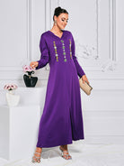 MISSORD Hooded Rhinestone Purple Maxi Dress