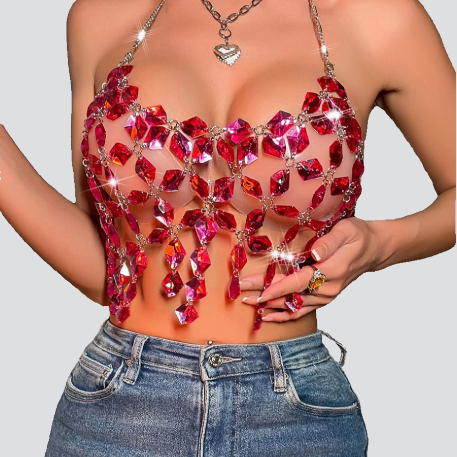Juwel Neckless See Through Sexy Top MSL053
