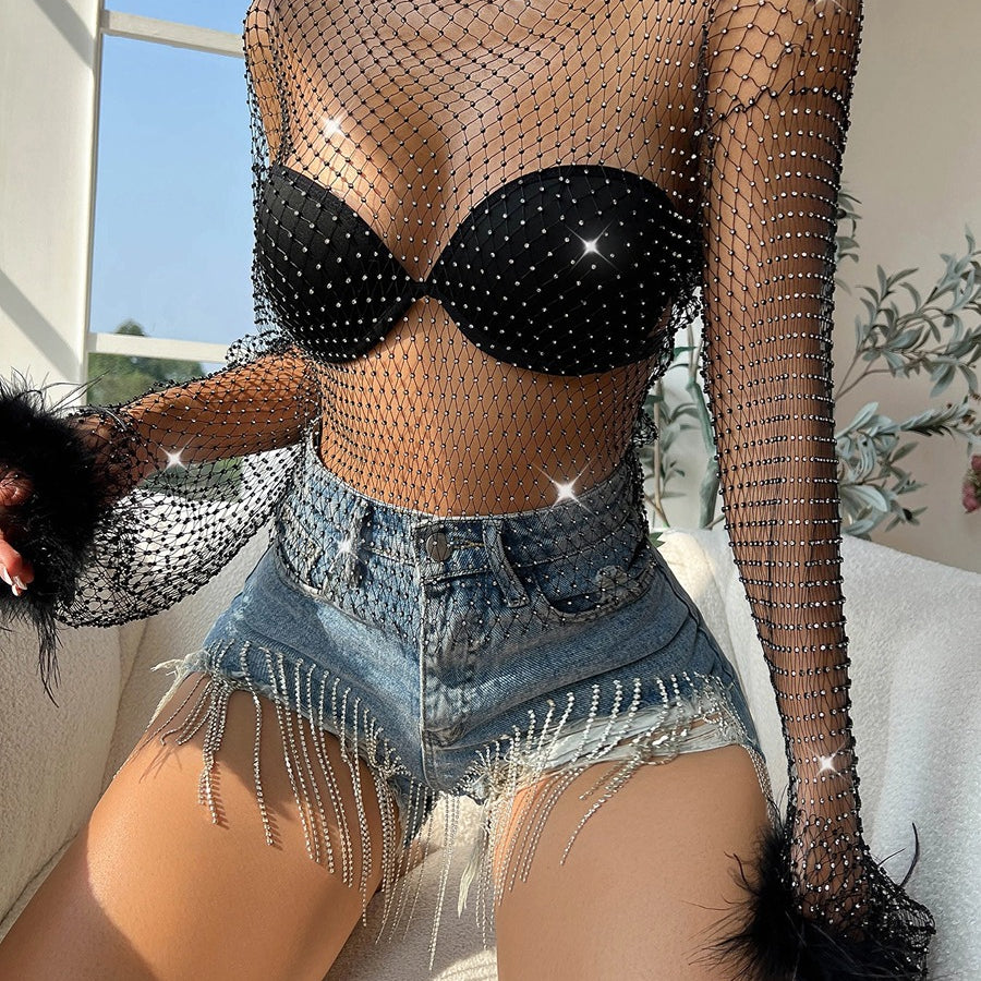 See Through Fishnet Design Sexy Top