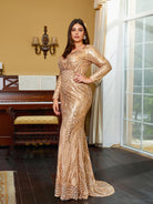 Plus Size Sweetheart Mermaid Long Sleeve Sequin Evening Dress PRD50222