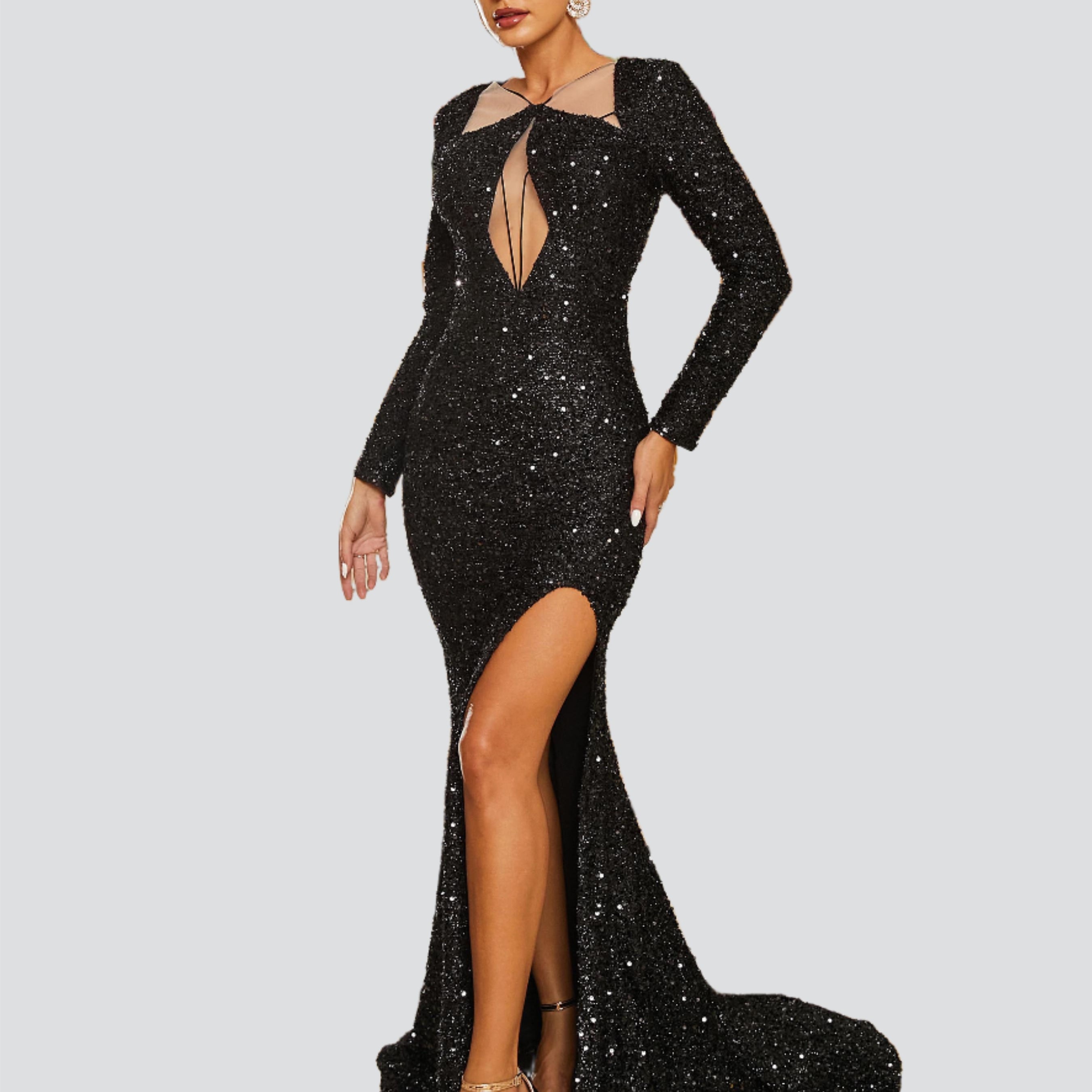 Formal Sexy Cut Out Sequin Black Evening Dress RJ10671