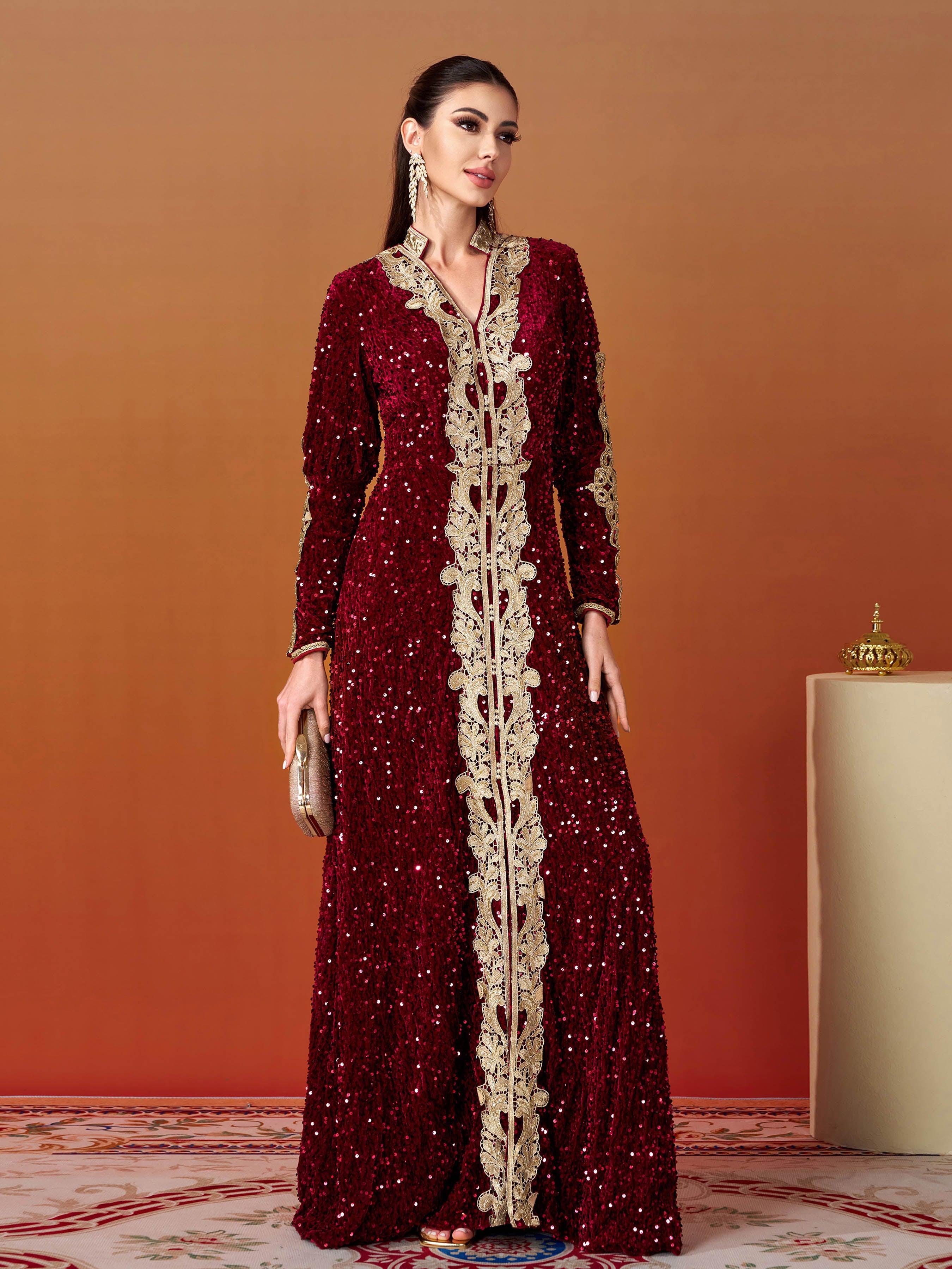 Long Sleeve A-Line Sequin Maxi Dress MES00370 - MISS ORD