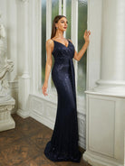 Open Back Mermaid Blue Sequin Prom Dress RH30550