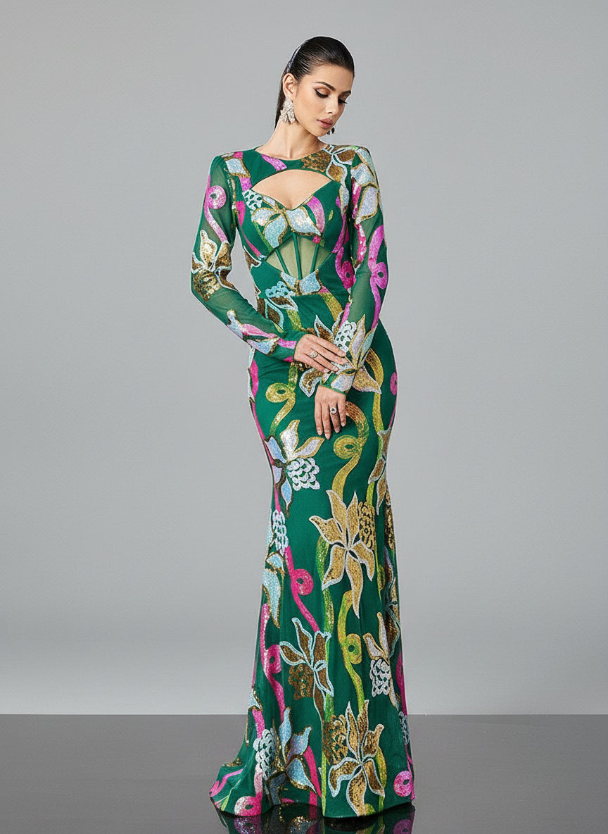 Missord Long Sleeve Corset Cutout Floral Evening Dress DH80214 Online Sale MISS ORD Missord Long Sleeve Corset Cutout Floral Evening Dress DH80214 Online Sale MISS ORD