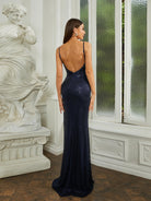 Open Back Mermaid Blue Sequin Prom Dress RH30550