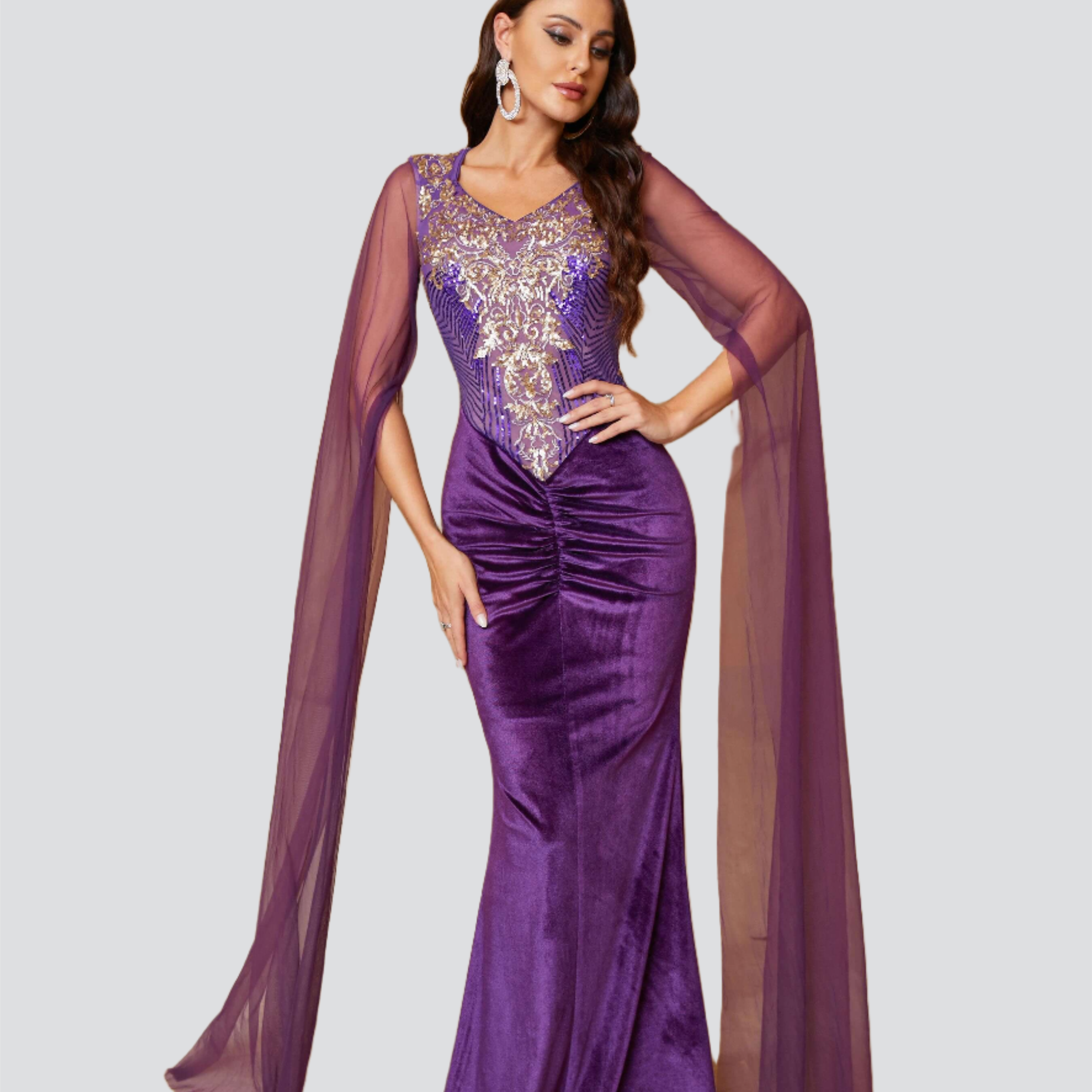 Velvet Ruched Mermaid Evening Dress RJ10926