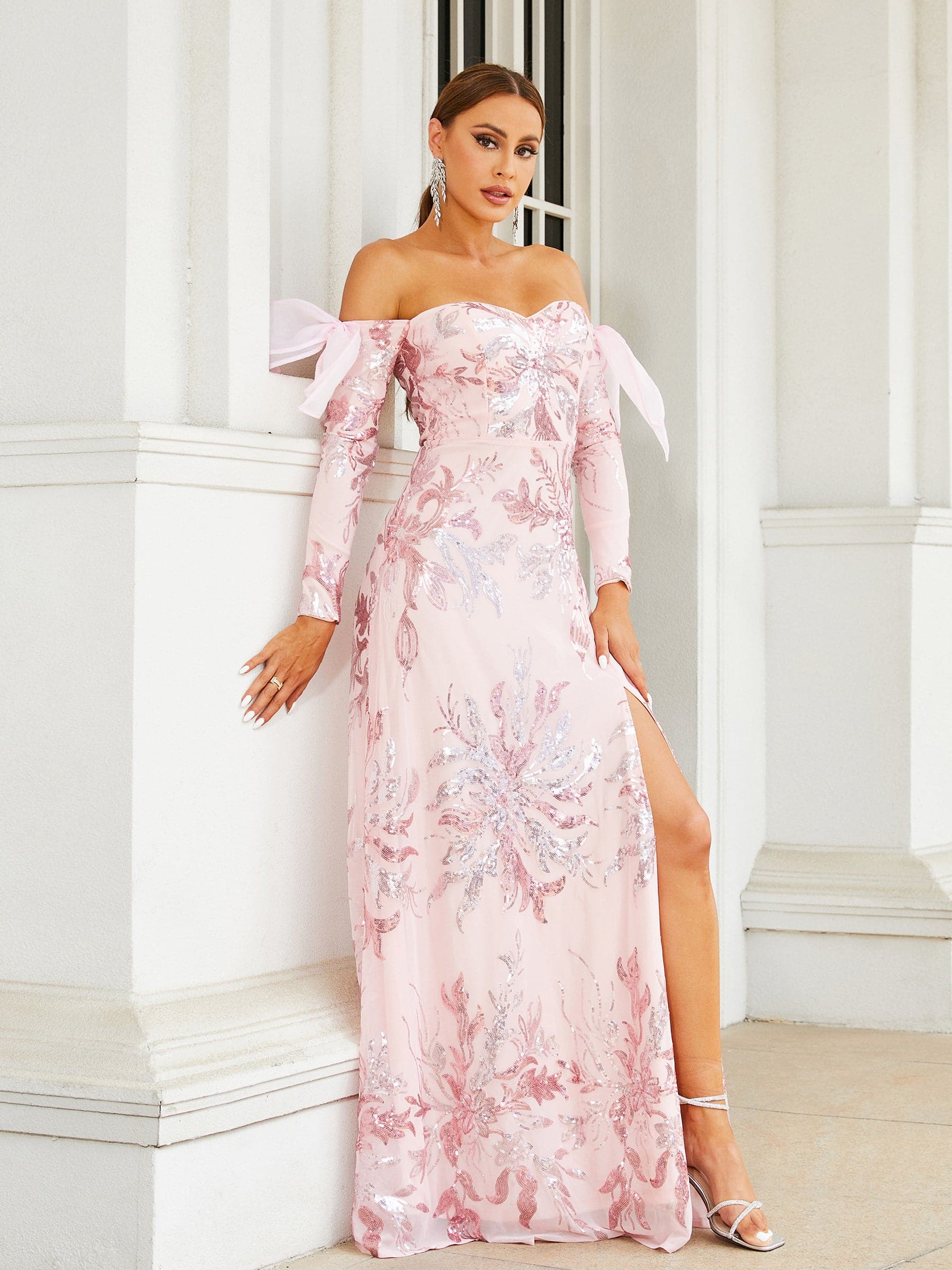 Off Shoulder Sequin Pink Prom Dress XJ2872 MISS ORD