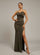 Green Strapless Ruched Split Cocktail Dress MCB0933
