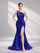 One Shoulder Cutout Sequin Ruched High Slit Mermaid Prom Dress