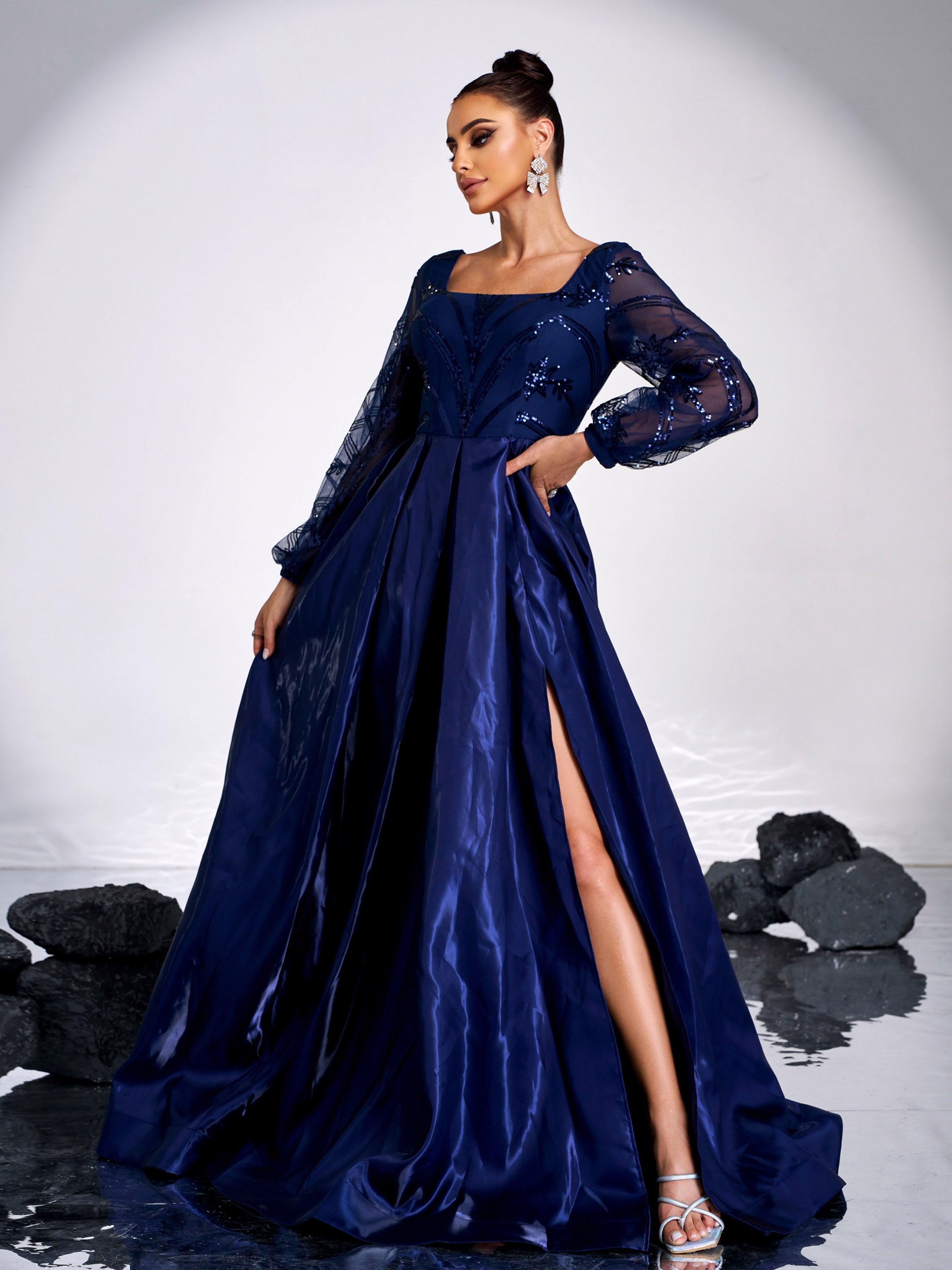 Bridesmaid Dresses Navy Evening Gowns With Sleeves Prom Dress Evening Gown Fancy Long Sleeve Dresses Glitter Bridesmaid Dresses Navy Evening Gowns With Sleeves Prom Dress Evening Gown Fancy Long Sleeve Dresses Glitter