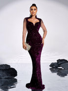 Sequin Panel Mesh Sleeve Mermaid Formal Dress GM00635 - MISS ORD