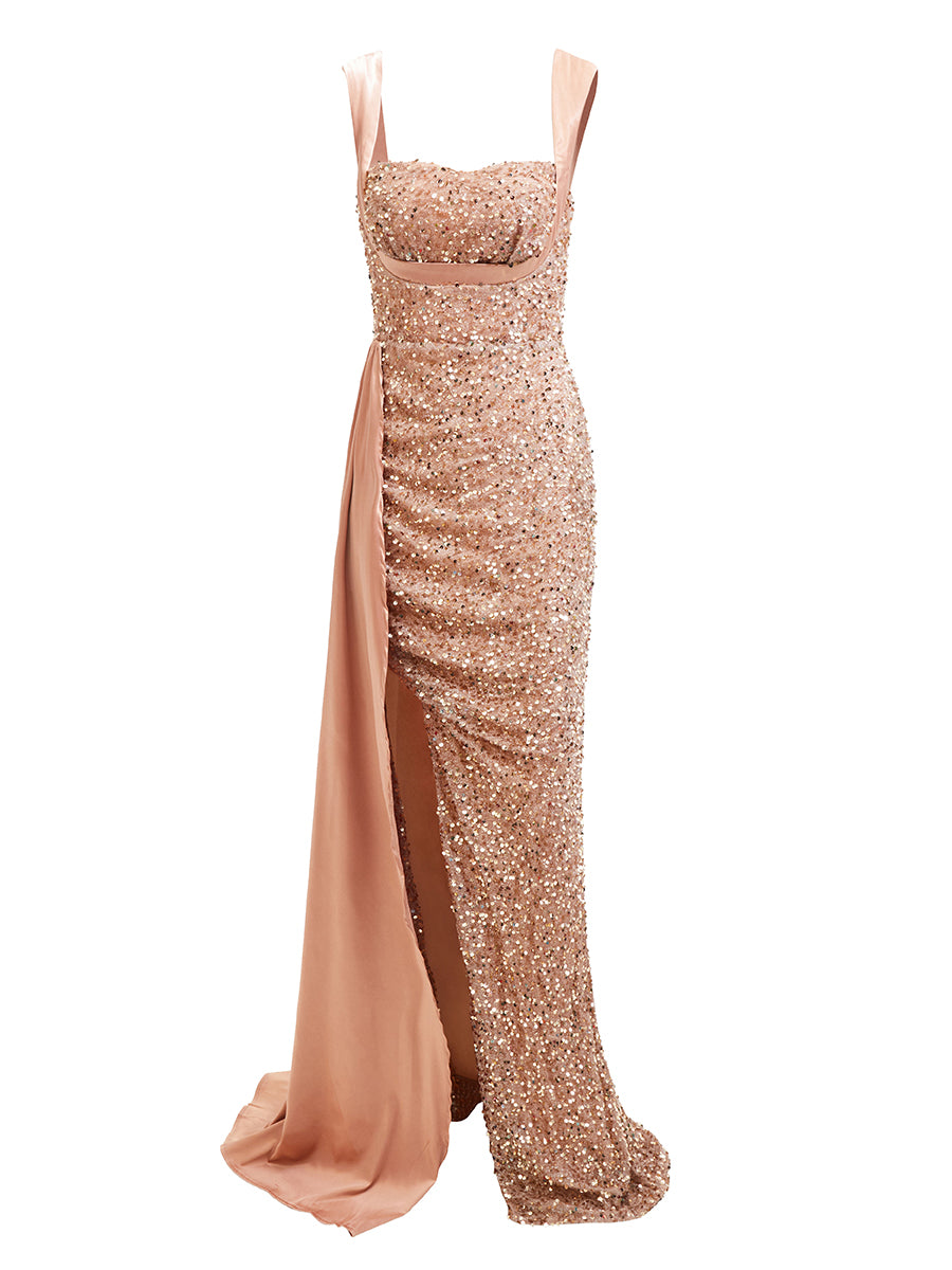 Elegant High Waist Ribbon Sequin Maxi Prom Dress XH2162 - MISS ORD