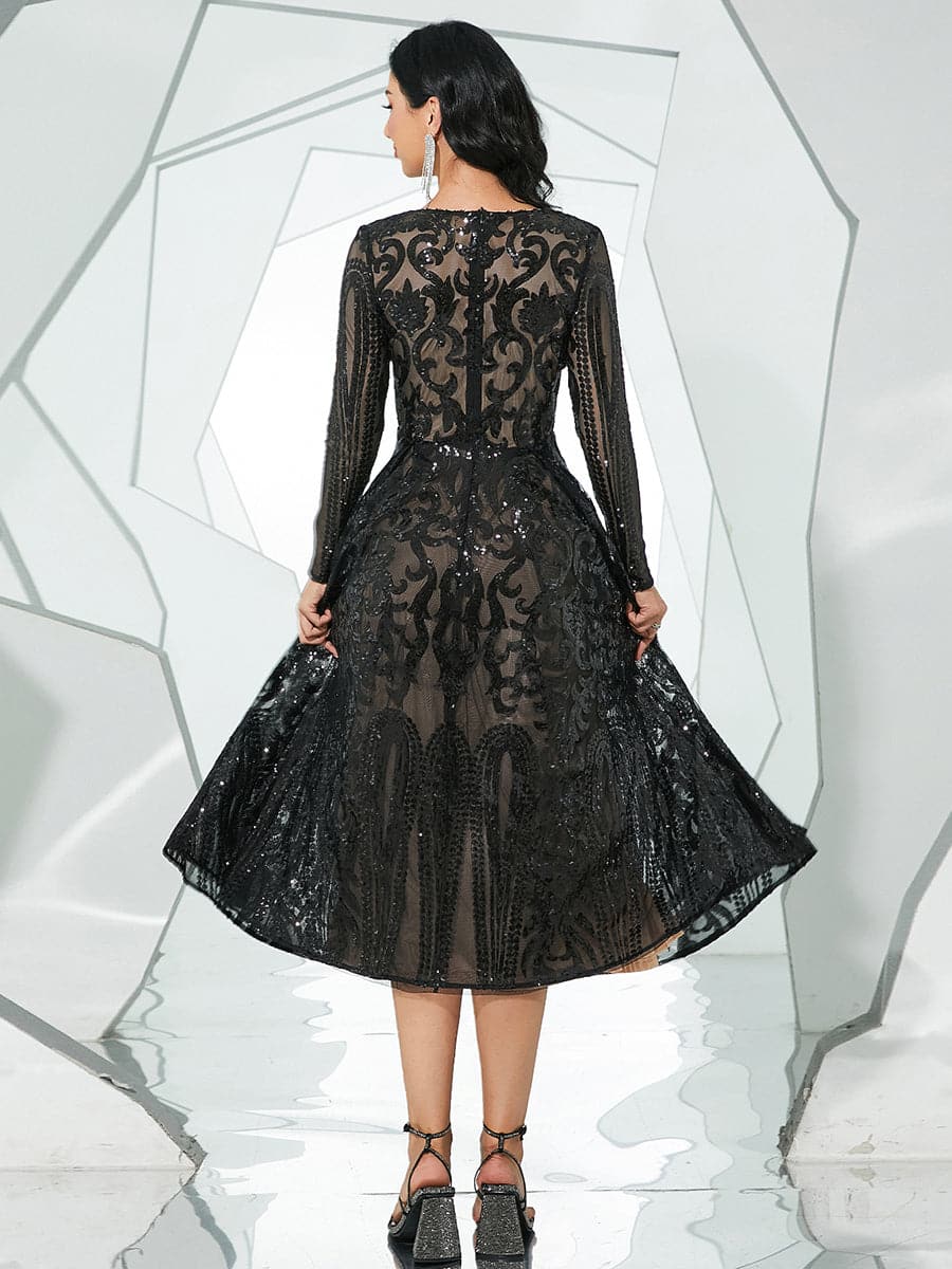 A-Line Tulle Midi Black Prom Dress