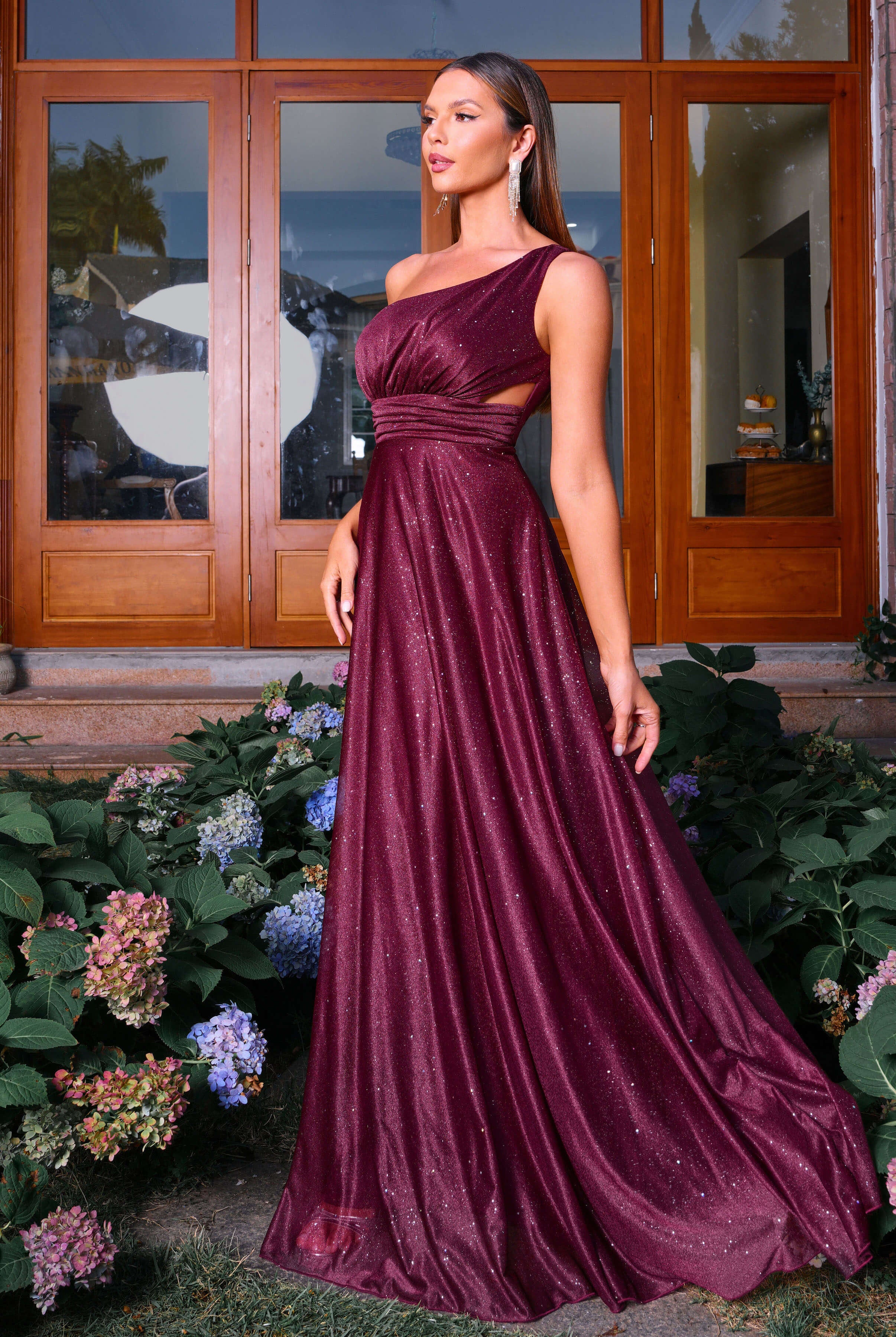 One Shoulder A-line Backless Ruched Prom Dress RM21292
