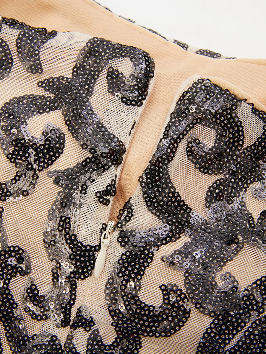 Spaghetti Black Split Maxi Sequin Dress M0761 - MISS ORD