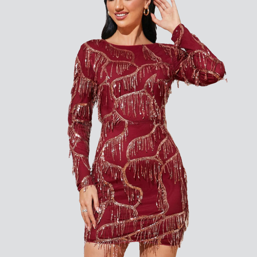 Fringed Sequins Red Bodycon Cocktail Dress