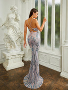 Open Back Lace Up Mermaid Sequin Prom Dress RA60069