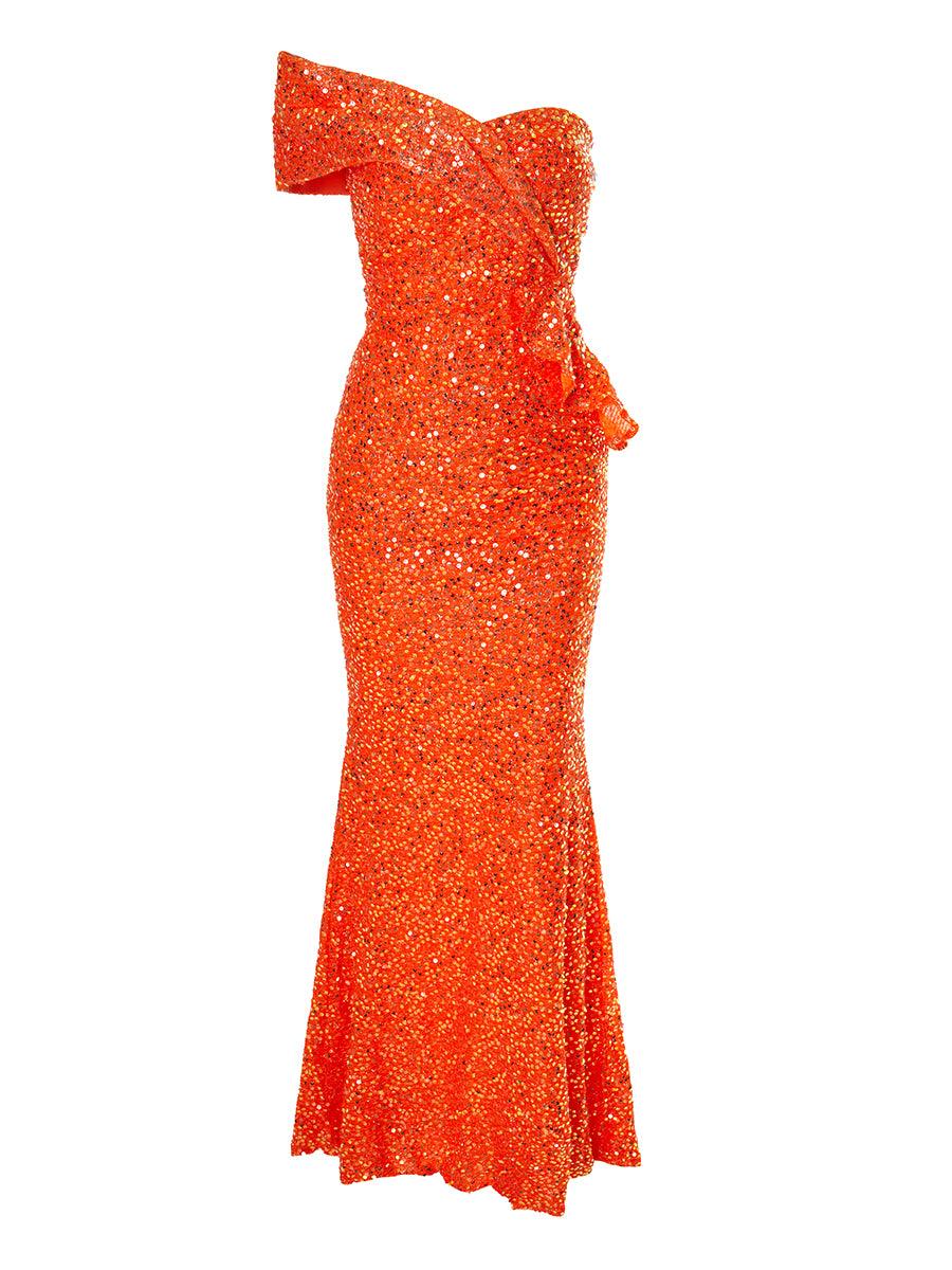 Ruffled Sequin One Shoulder Mermaid Dress WY46 - MISS ORD