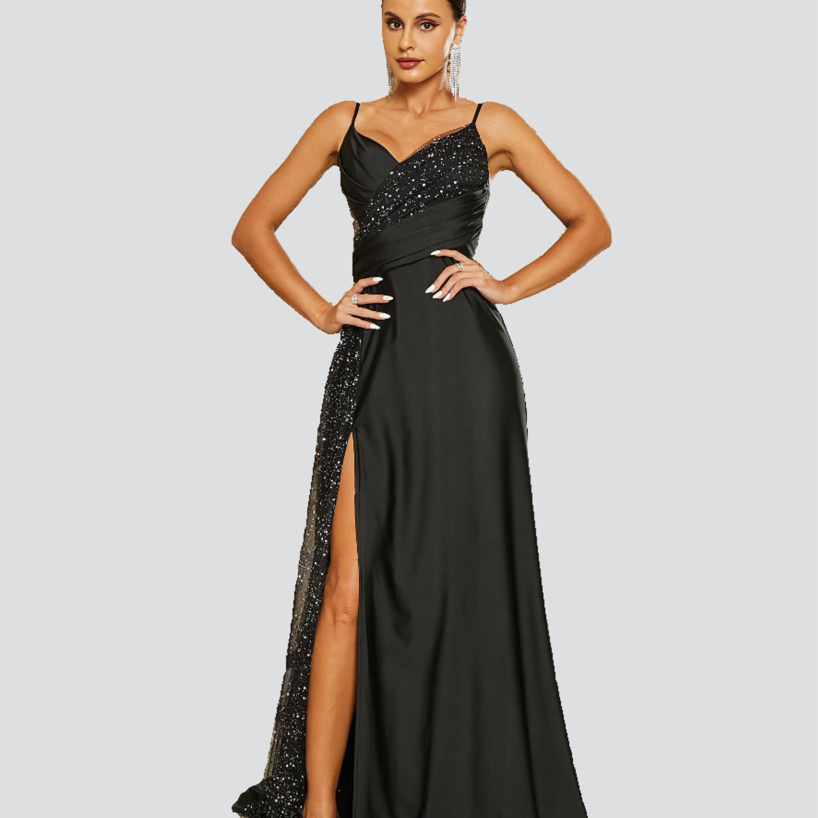 Open Back Wrap Maxi Black Prom Dress RJ10665