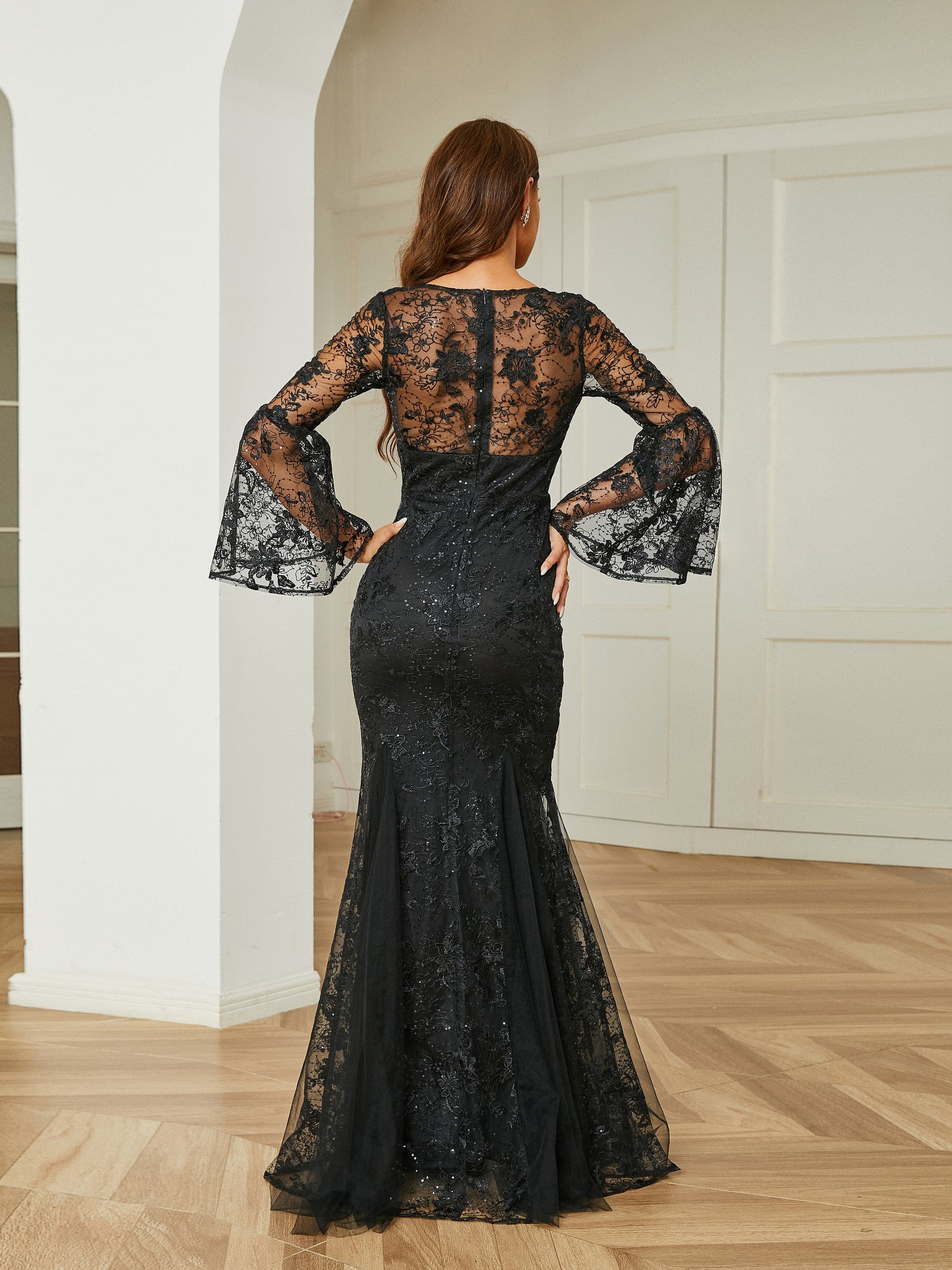 Lace Embroidered Black Formal Evening Dress RH30552 MISS ORD