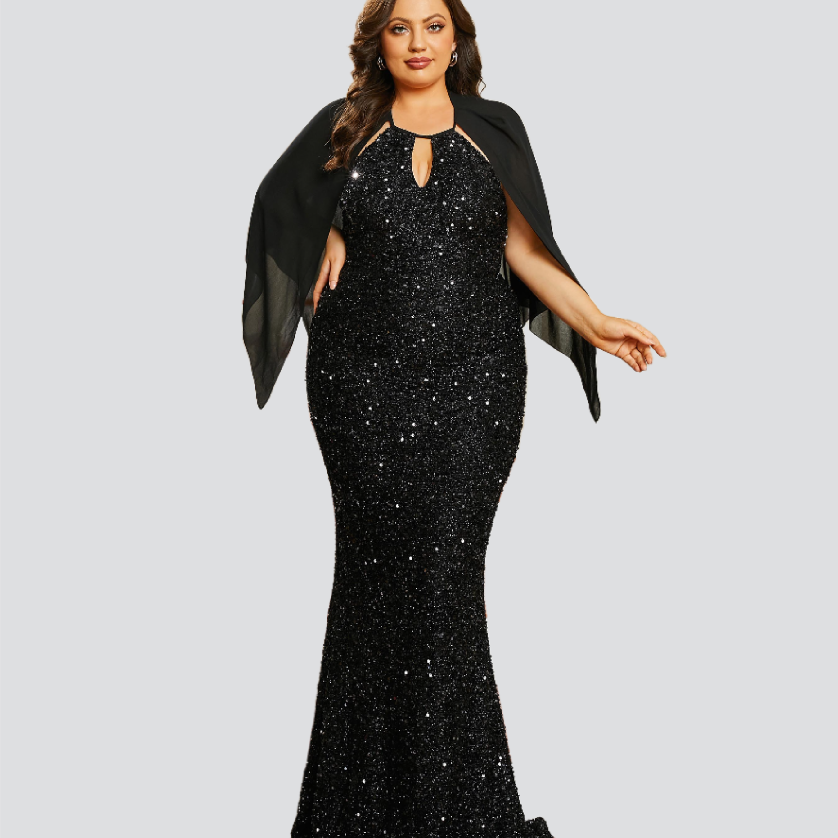 Plus Size Cutout Shawl Mermaid Evening Dress