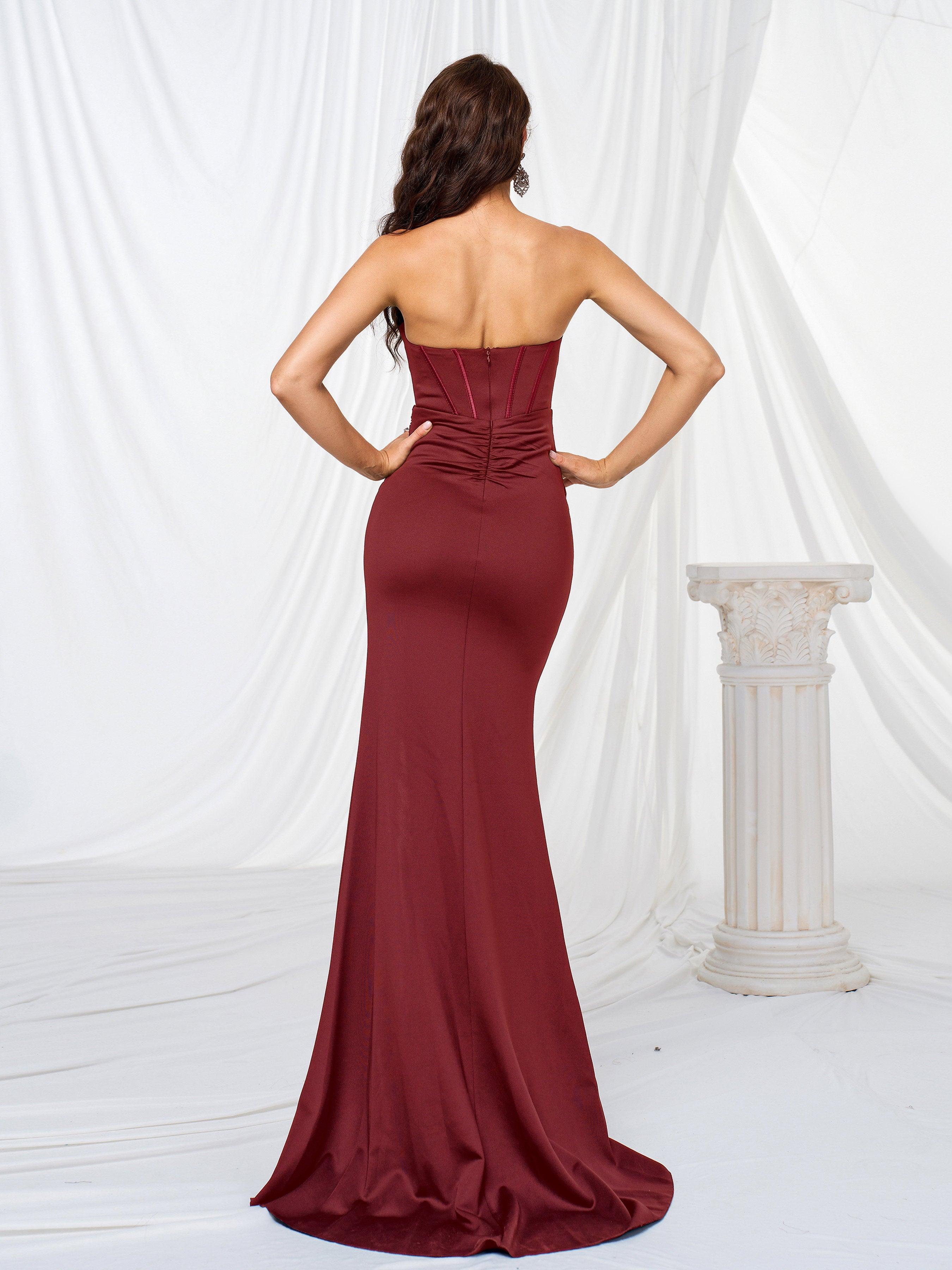 Corset Strapless Split Plain Maxi Dress GM90016 - MISS ORD