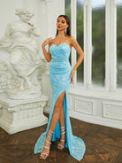 Tube Top Pleated High Split Sequin Prom Dress RA60066