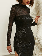 MISSORD Luxurious Black Sequin Split Prom Dress
