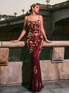 MISSORD Spaghetti Straps Print Mermaid Sequin Dress