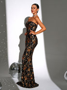 Tube Top Embroidery Black Sequin Evening Dress RH30932