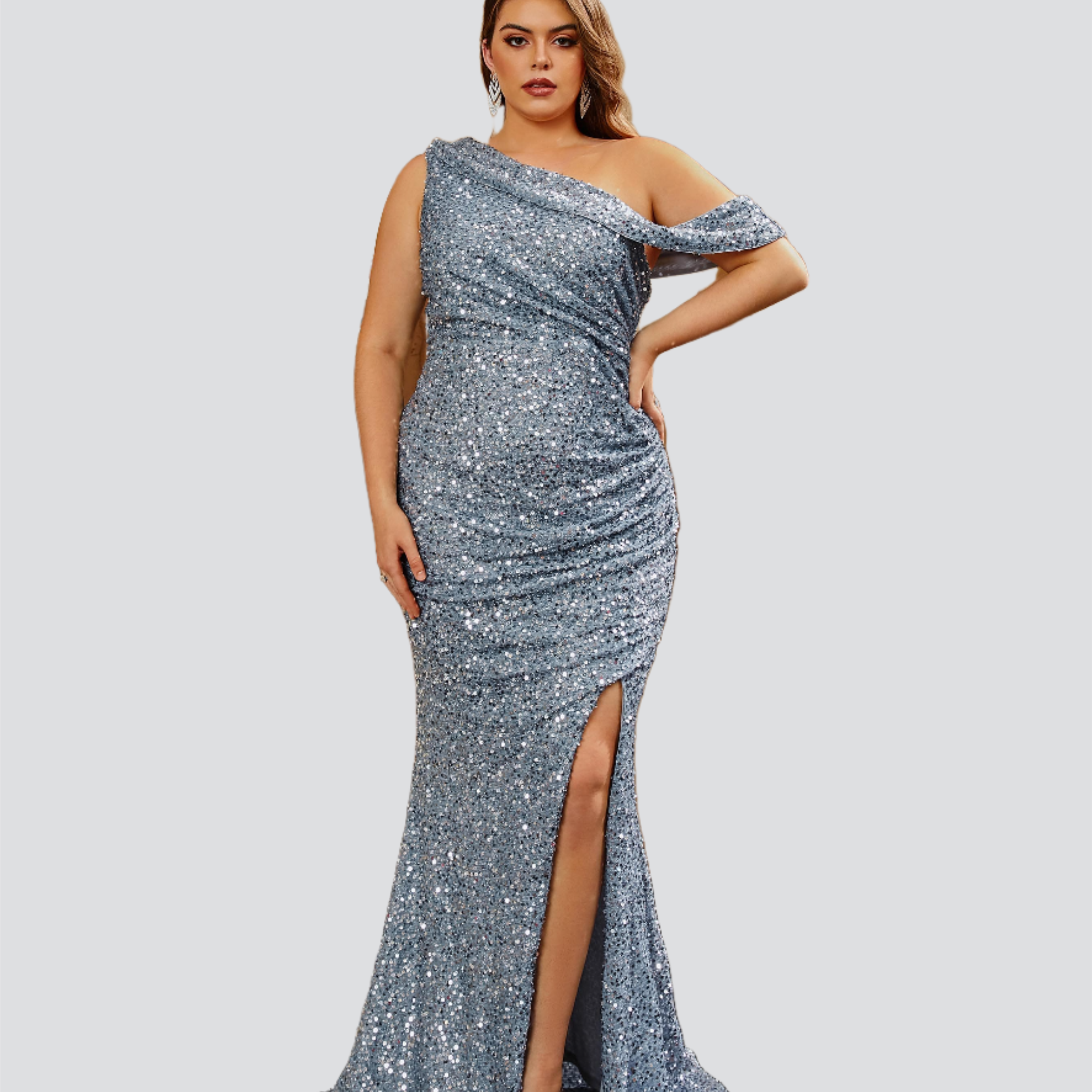 Plus Size Backless Mermaid Split Pleated Prom Dress PRA60100