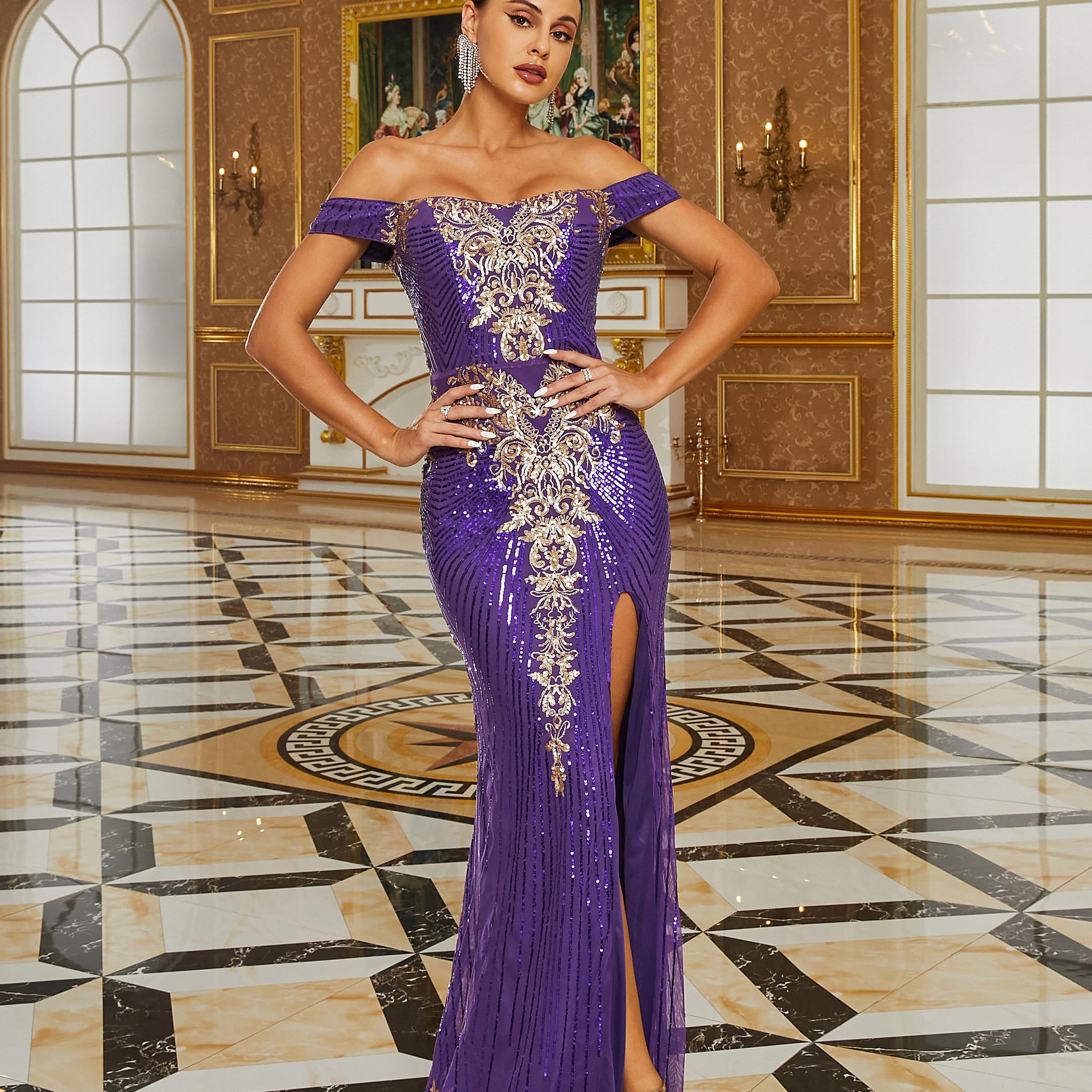 Formal Sleeveless High Split Maxi Sequin Evening Dress