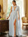 Gray Chiffon Cutout Elegant Draped Prom Dress M02083