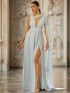 Gray Chiffon Cutout Elegant Draped Prom Dress M02083 - Gray / XL Gray Chiffon Cutout Elegant Draped Prom Dress M02083 - Gray / XL