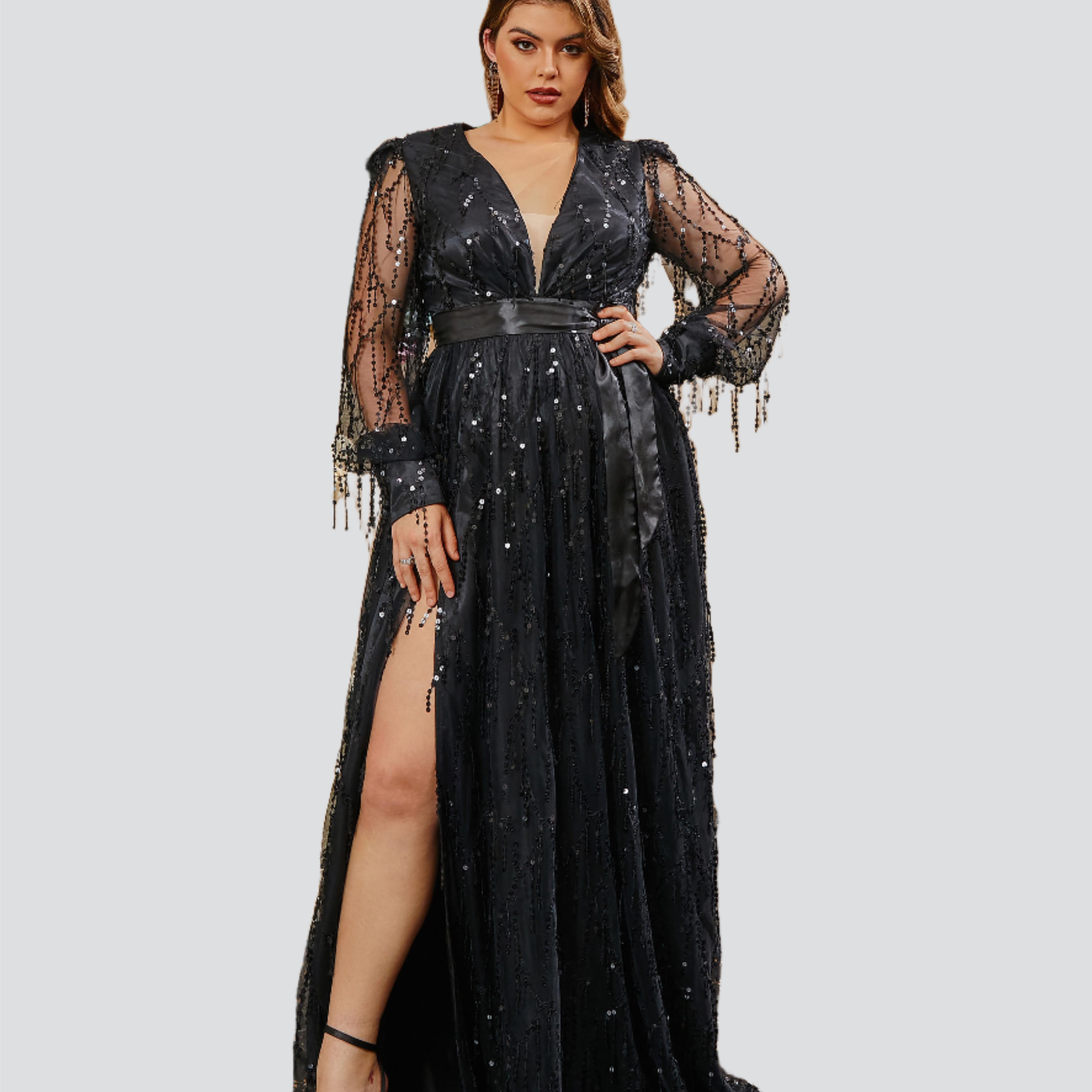 Plus Size Fringed A-line Prom Dress