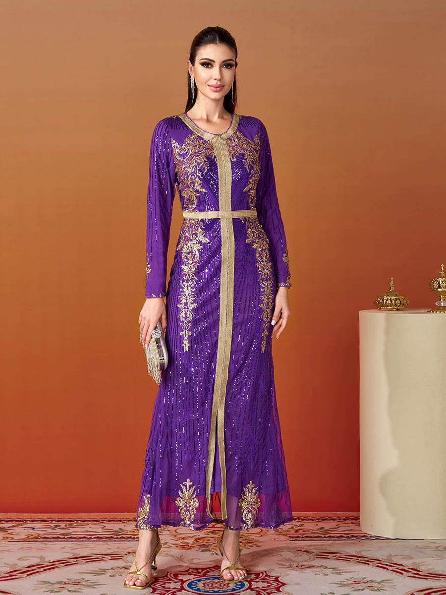 Long Sleeve Purple Sequin Dress ME00326 - Purple / S Long Sleeve Purple Sequin Dress ME00326 - Purple / S