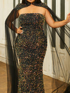 MISSORD Plus Size Cutout Stand Collar Ribbon Sequin Prom Dress