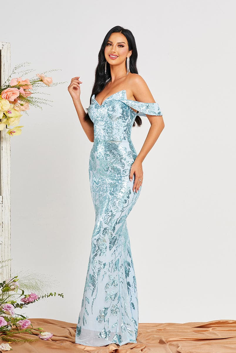 Strapless Floral Sequin Mermaid Evening Dress RH30457