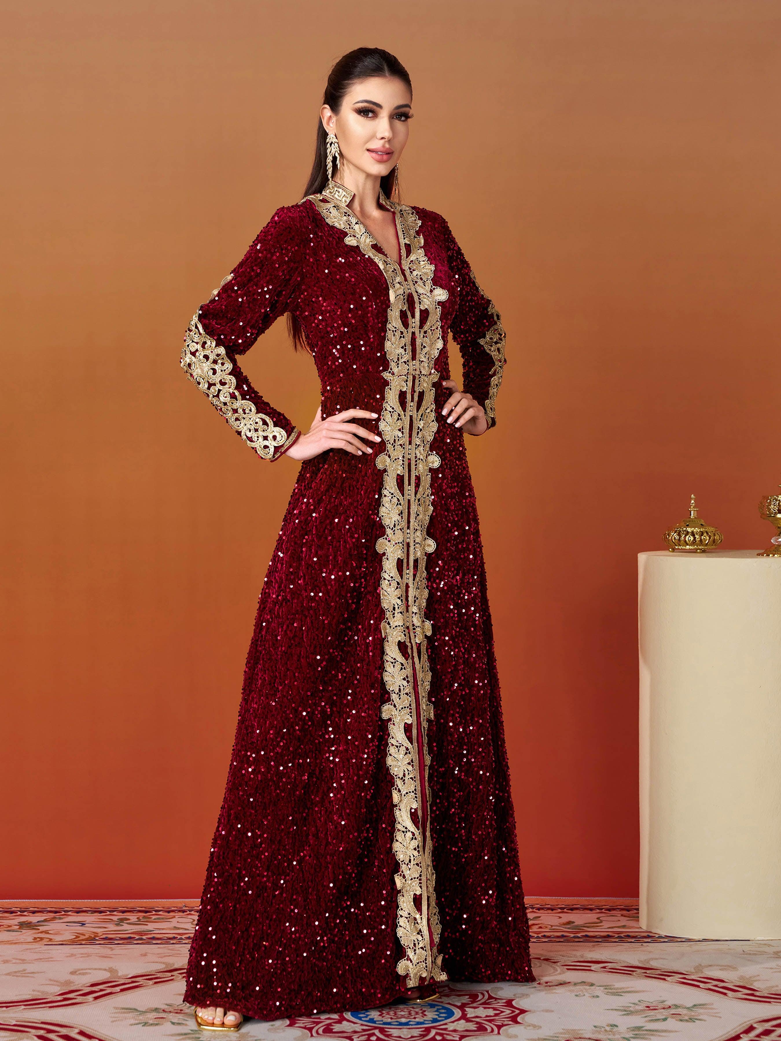 Long Sleeve A-Line Sequin Maxi Dress MES00370 - MISS ORD