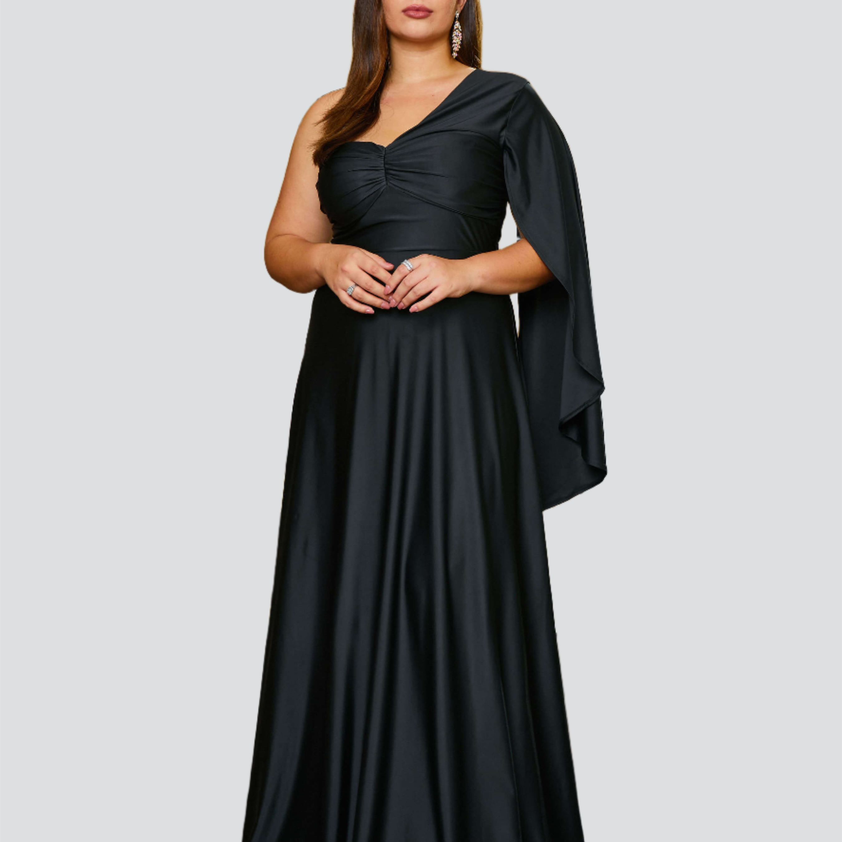 Plus Size One Shoulder A-Line Black Prom Dress