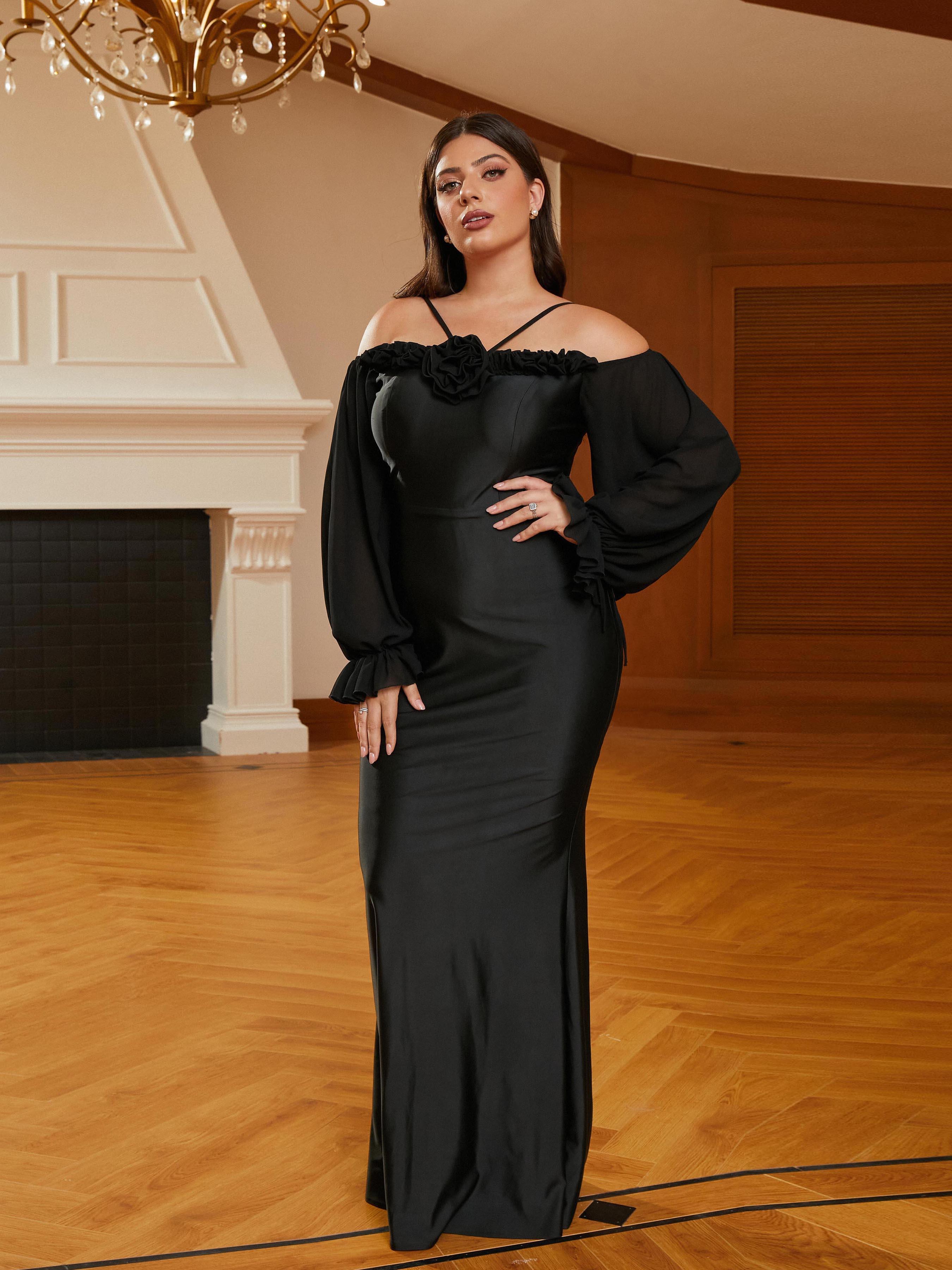 Plus Size Halter Appliqued Panel Black Prom Dress PRJ10954 - MISS ORD