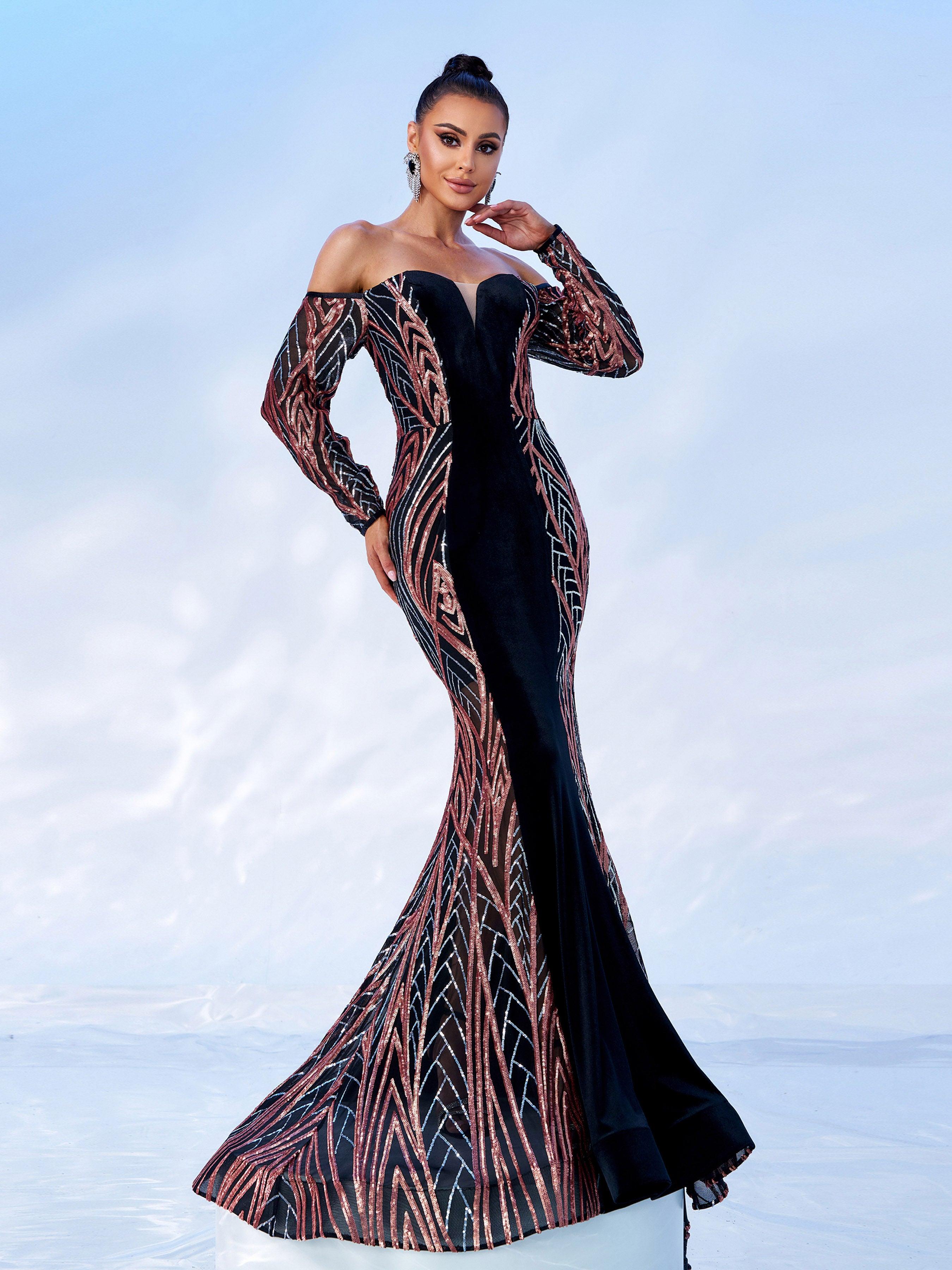 Off Shoulder Sequin Mermaid Evening Dress DH80171 - MISS ORD