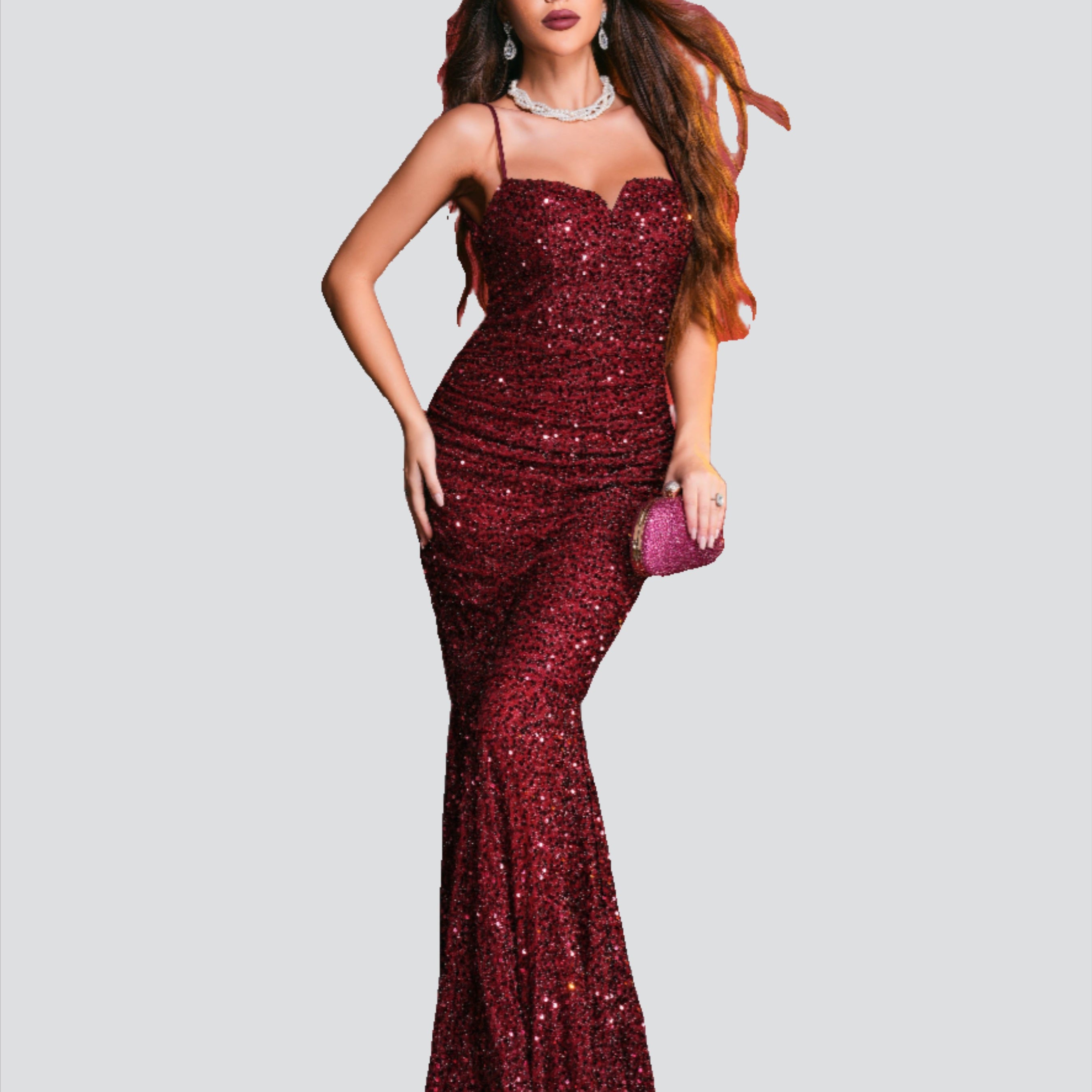 Spaghetti Glitter Backless Mermaid Dress M02161