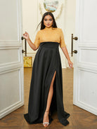 Stand Collar Panel A-Line Pleated Split Prom Dress RM20496